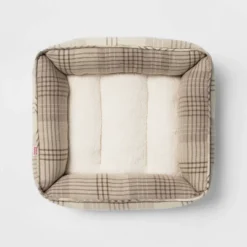 Orthopedic Plaid Flannel Cuddler Dog Bed - Cream/Brown - Boots & Barkley™