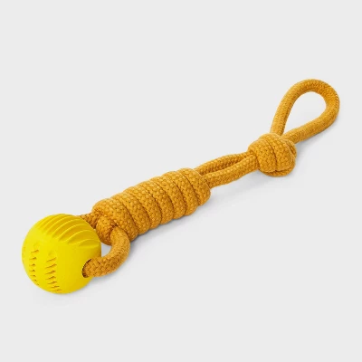 14" Rope With Ball Dog Toy - Boots & Barkley™ Yellow 2 14" Rope With Ball Dog Toy - Boots & Barkley™ Yellow - Image 2