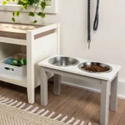 Traditional Long Elevated Dual Tone Dog Bowl With Sour Cream Top - Off-White - Boots & Barkley™