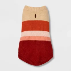 Fuzzy Stripe Dog And Cat Sweater - Deep Orange And Burgundy - Boots & Barkley™